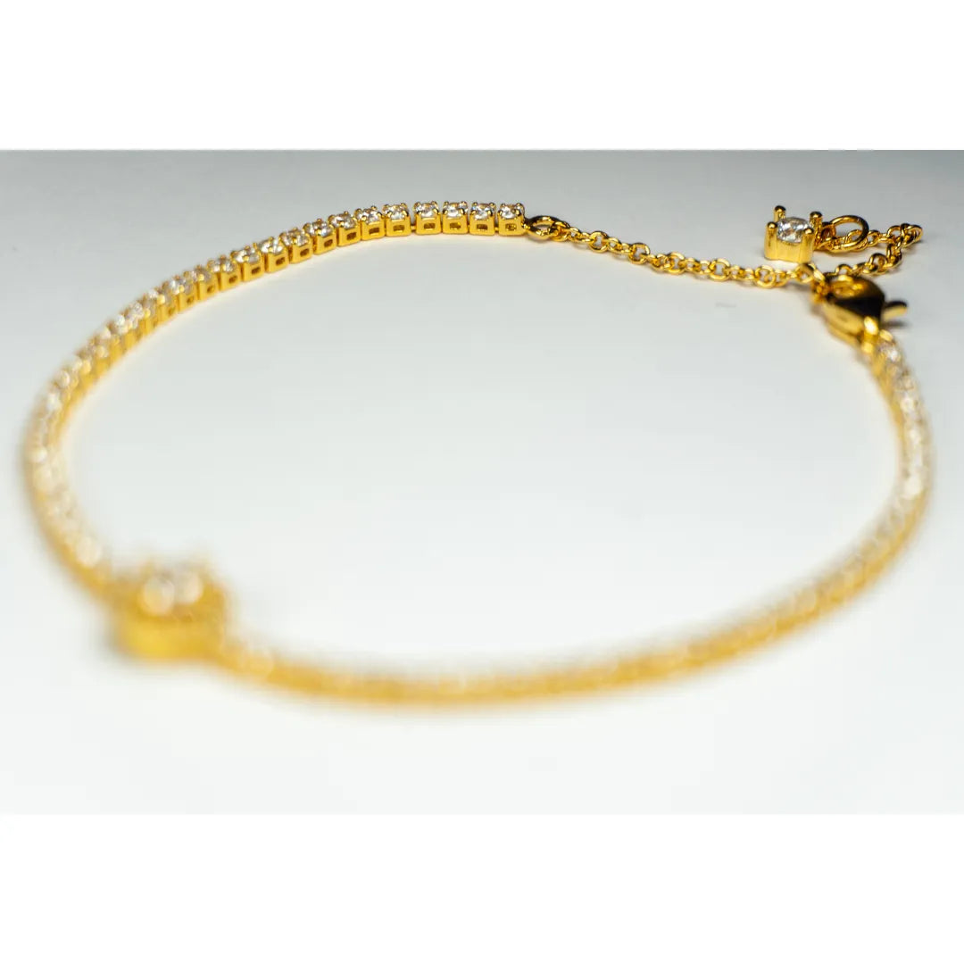 Pandora Timeless Teniska Narukvica Sparkling Halo (Posebna Pandora legura metala s 14k pozlatom)