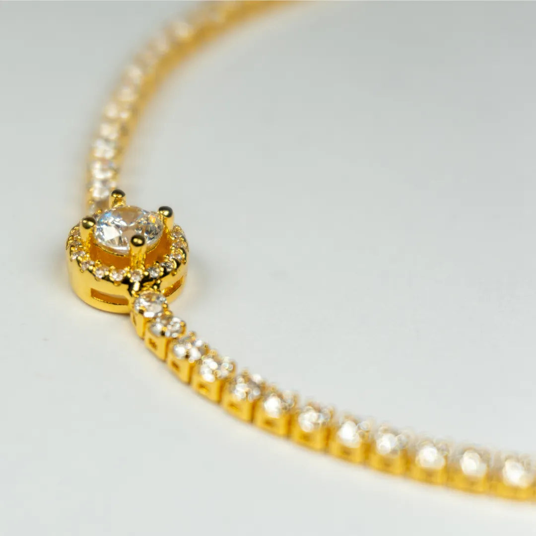 Pandora Timeless Teniska Narukvica Sparkling Halo (Posebna Pandora legura metala s 14k pozlatom)