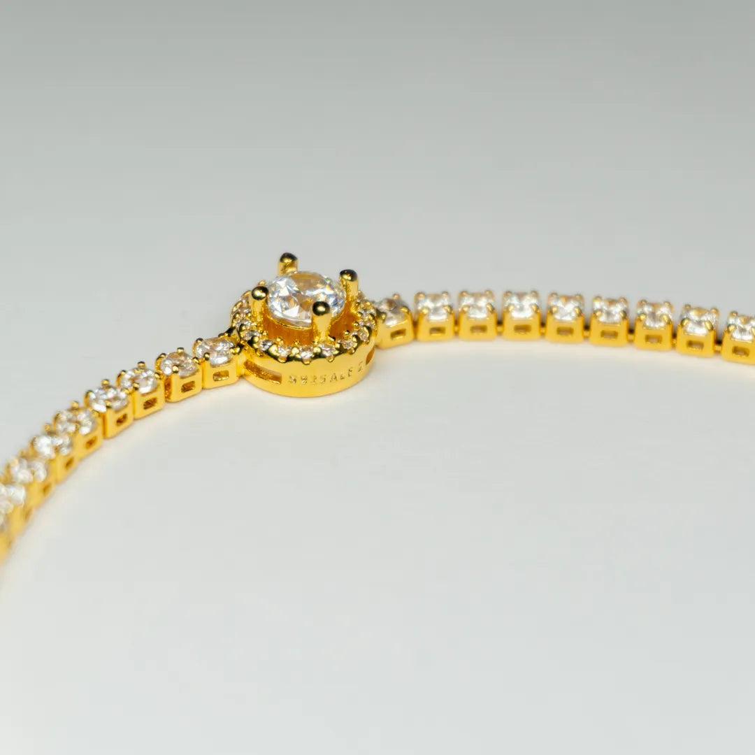 Pandora Timeless Teniska Narukvica Sparkling Halo (Posebna Pandora legura metala s 14k pozlatom)