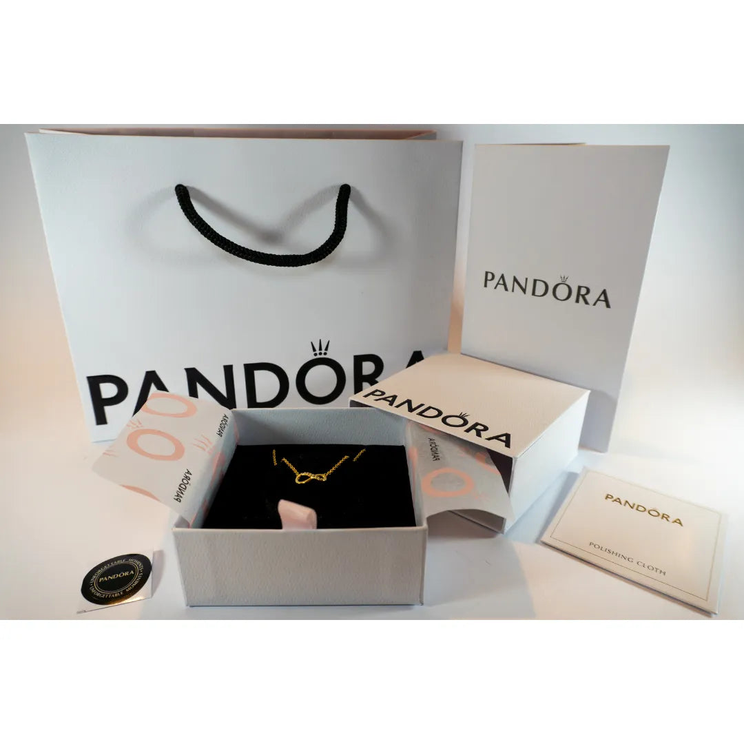 Pandora Ogrlica Sparkling Infinity Collier – Simbol Beskonačnosti (Posebna Pandora legura metala s 14k pozlatom)