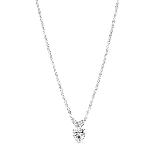 Pandora Timeless Ogrlica s Visećim Privjeskom Dva Srca (Srebro 925)