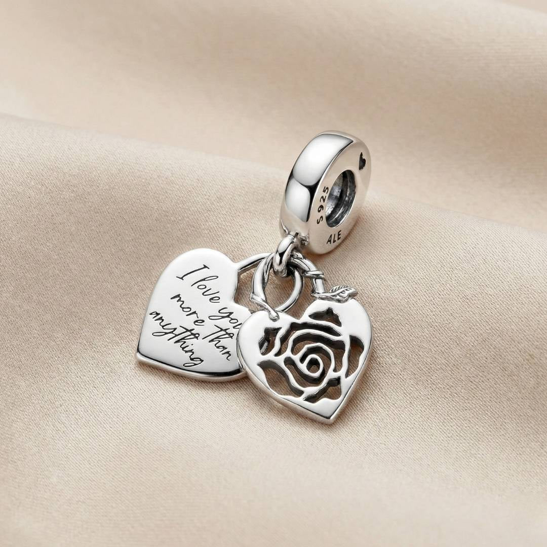 Pandora Viseći Privjesak Lokot u Obliku Srca s Ružom (Srebro 925)