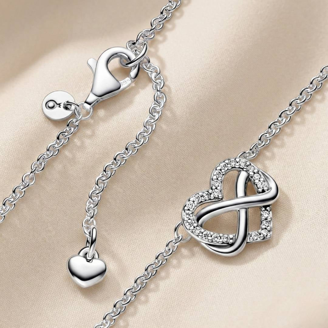 Pandora Ogrlica Blistavo Srce s Beskonačnošću (Srebro 925)