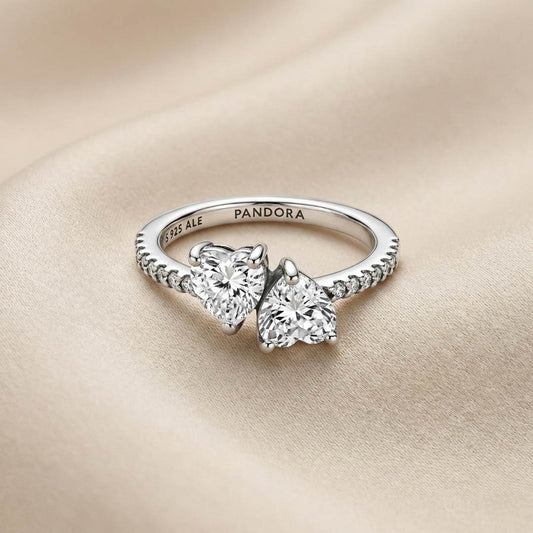 Pandora Timeless Svjetlucavi Prsten “Dva Srca” (Srebro 925)