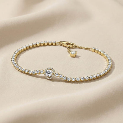 Pandora Timeless Teniska Narukvica Sparkling Halo (Posebna Pandora legura metala s 14k pozlatom)