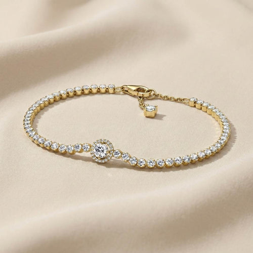 Pandora Timeless Teniska Narukvica Sparkling Halo (Posebna Pandora legura metala s 14k pozlatom)