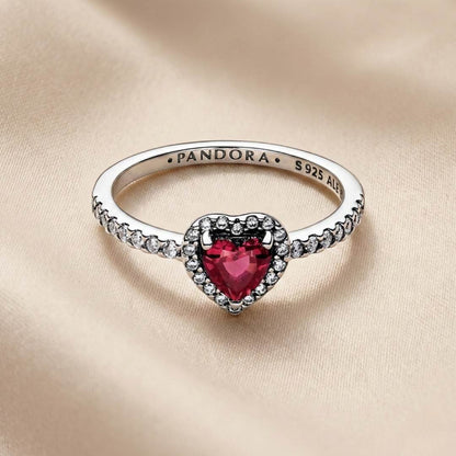 Pandora Prsten “Povišeno Crveno Srce” (Srebro 925)