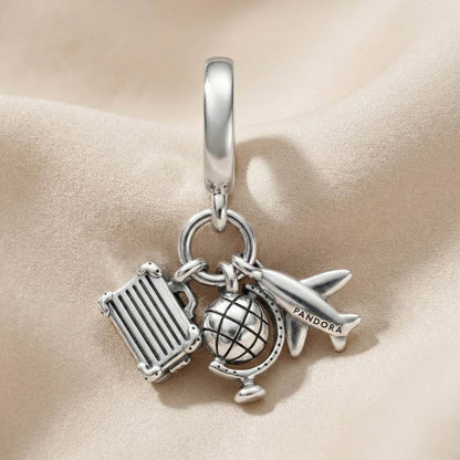 Pandora Viseći Privjesak Zrakoplov, Globus i Kofer (Srebro 925)