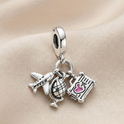 Pandora Viseći Privjesak Zrakoplov, Globus i Kofer (Srebro 925)