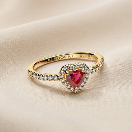 Pandora Timeless Prsten Crveno Srce s Pavé Sjajem (Posebna Pandora legura metala s 14k pozlatom)
