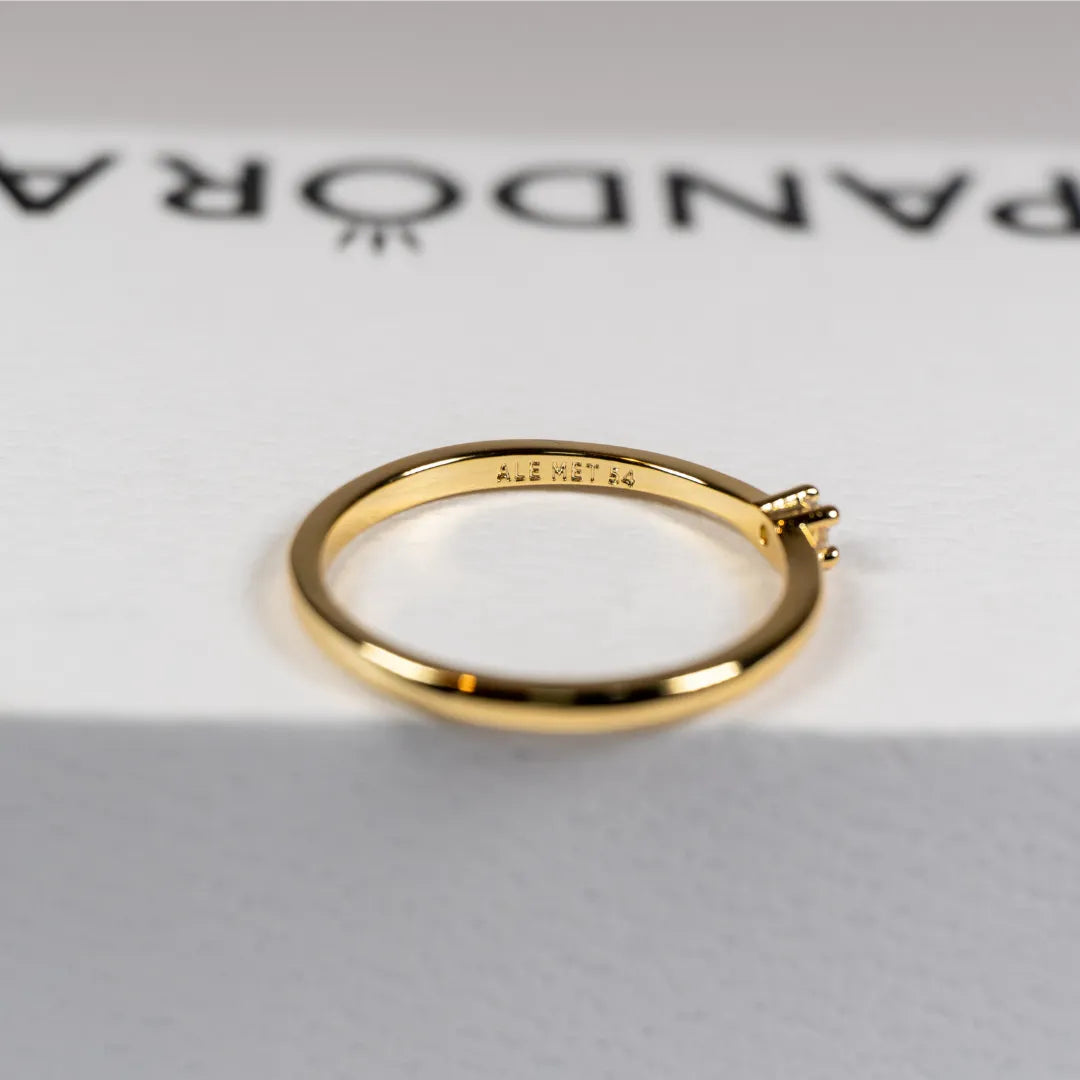 Pandora Era Prsten Jedan Sjajni Cirkon (Posebna Pandora legura metala s 14k pozlatom)