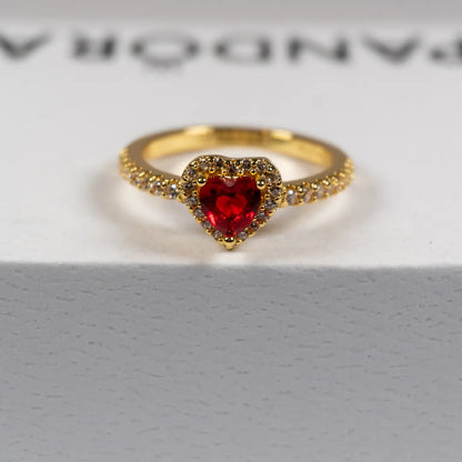 Pandora Timeless Prsten Crveno Srce s Pavé Sjajem (Posebna Pandora legura metala s 14k pozlatom)