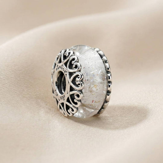 Pandora Privjesak Murano Staklo s Prelijevajućim i Prozirnim Srcima (Srebro 925)