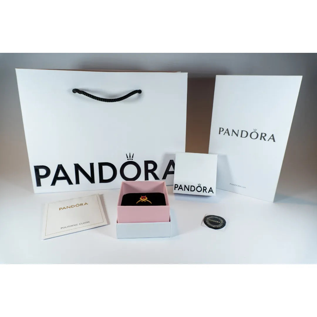 Pandora Timeless Prsten Crveno Srce s Pavé Sjajem (Posebna Pandora legura metala s 14k pozlatom)