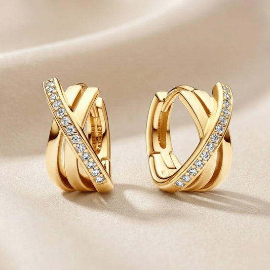 Pandora Signature Ukrštene Pavé Naušnice Alke (Posebna Pandora legura metala s 14k pozlatom)