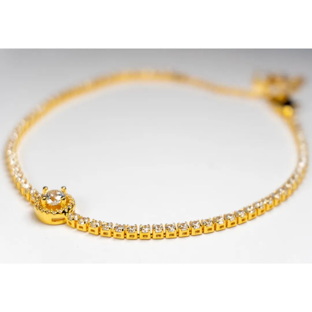 Pandora Timeless Teniska Narukvica Sparkling Halo (Posebna Pandora legura metala s 14k pozlatom)