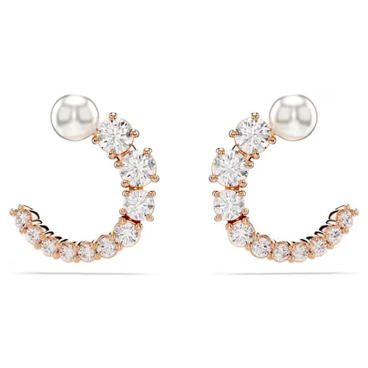Swarovski Matrix Pearl Hoop Naušnice (Rose Gold Plated, Crystal Pearl)