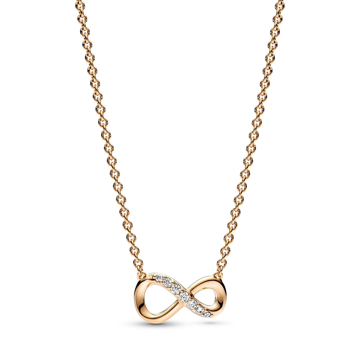 Pandora Ogrlica Sparkling Infinity Collier – Simbol Beskonačnosti (Posebna Pandora legura metala s 14k pozlatom)