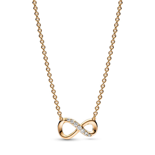 Pandora Ogrlica Sparkling Infinity Collier – Simbol Beskonačnosti (Posebna Pandora legura metala s 14k pozlatom)