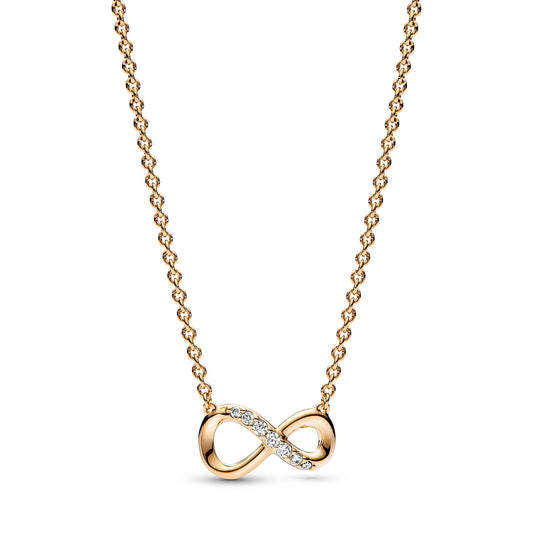 Pandora Ogrlica Sparkling Infinity Collier – Simbol Beskonačnosti (Posebna Pandora legura metala s 14k pozlatom)